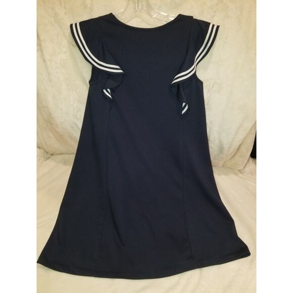Polo Ralph Lauren Dress Girls‎ XL 16 Navy Ruffled Stretch Ponte Flutter EUC - Picture 2 of 8